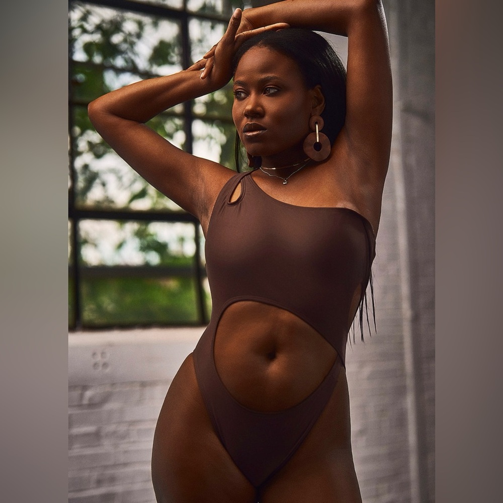 Elegant Brown One-Shoulder High Cut Swimsuit